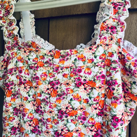 GUESS Floral Print Sangallo Carmen Mini Dress Eyelet Fabric Bustier-Style M - Picture 15 of 16